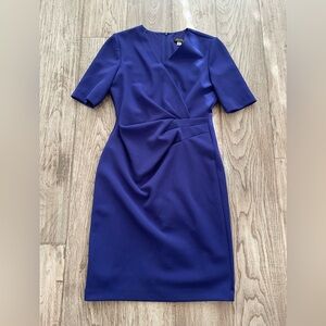 Tahari ASL Levine Blue Surplice Ruched Crepe Sheath Dress Career Sz 10
